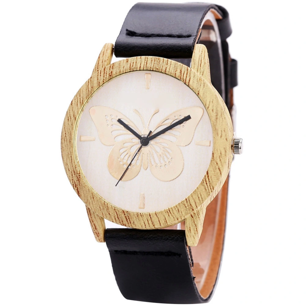 Butterfly Pattern Decoration Lady Watch Women Fashionable Elegant Quartz Movement Watch (Black)