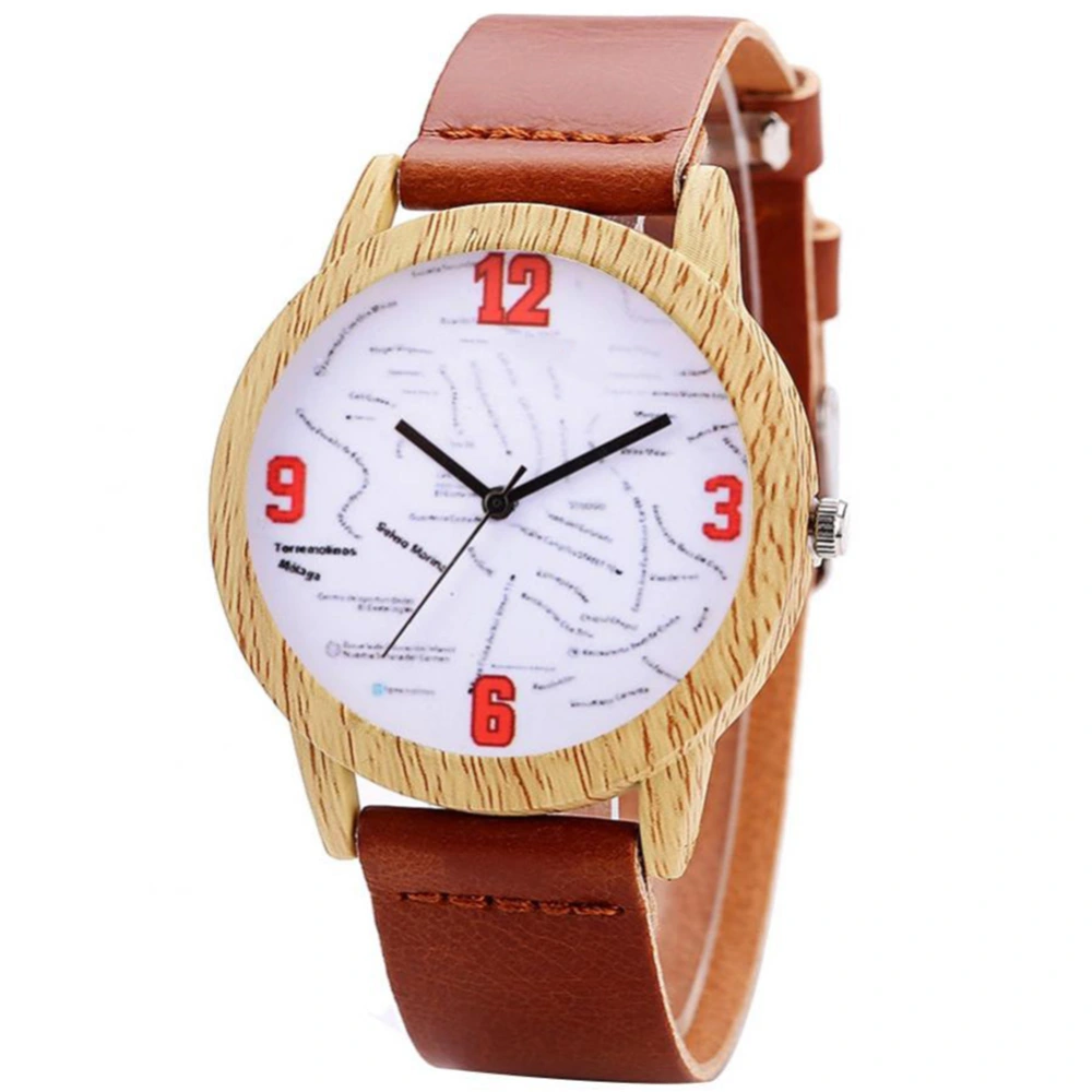 Red Figures Pattern Decoration Lady Watch Women Fashionable Quartz Movement Watch (Light Brown)