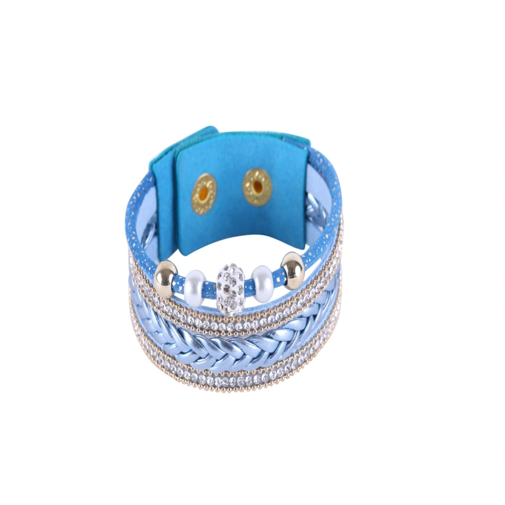 Fashionable Velvet Rhinestone Bracelet Weave Jewelry Accessories with Beads(Blue)