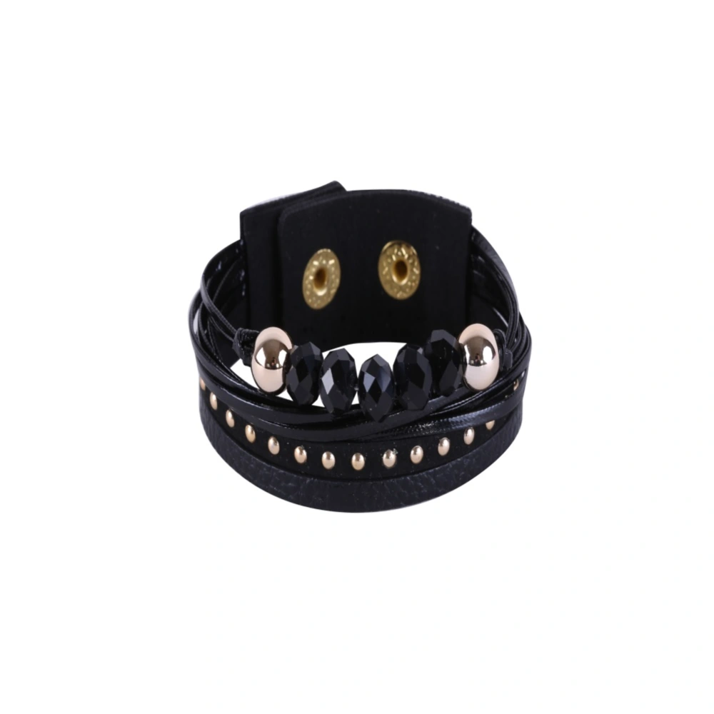 Fashionable Women Girl Velvet Acrylic Beads Bracelet Rivet Jewelry Accessories(Black)