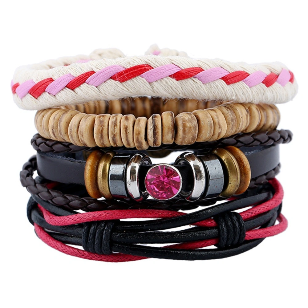 4PCS Retro Leather Braided Weave Bracelet True Cowhide Hand Chain DIY Bracelet Unisex