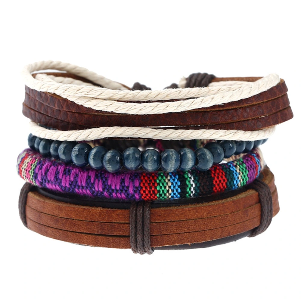 Fashion Retro Woven Leather Hemp Rope 4PCS Bracelet Kit Women Bracelet