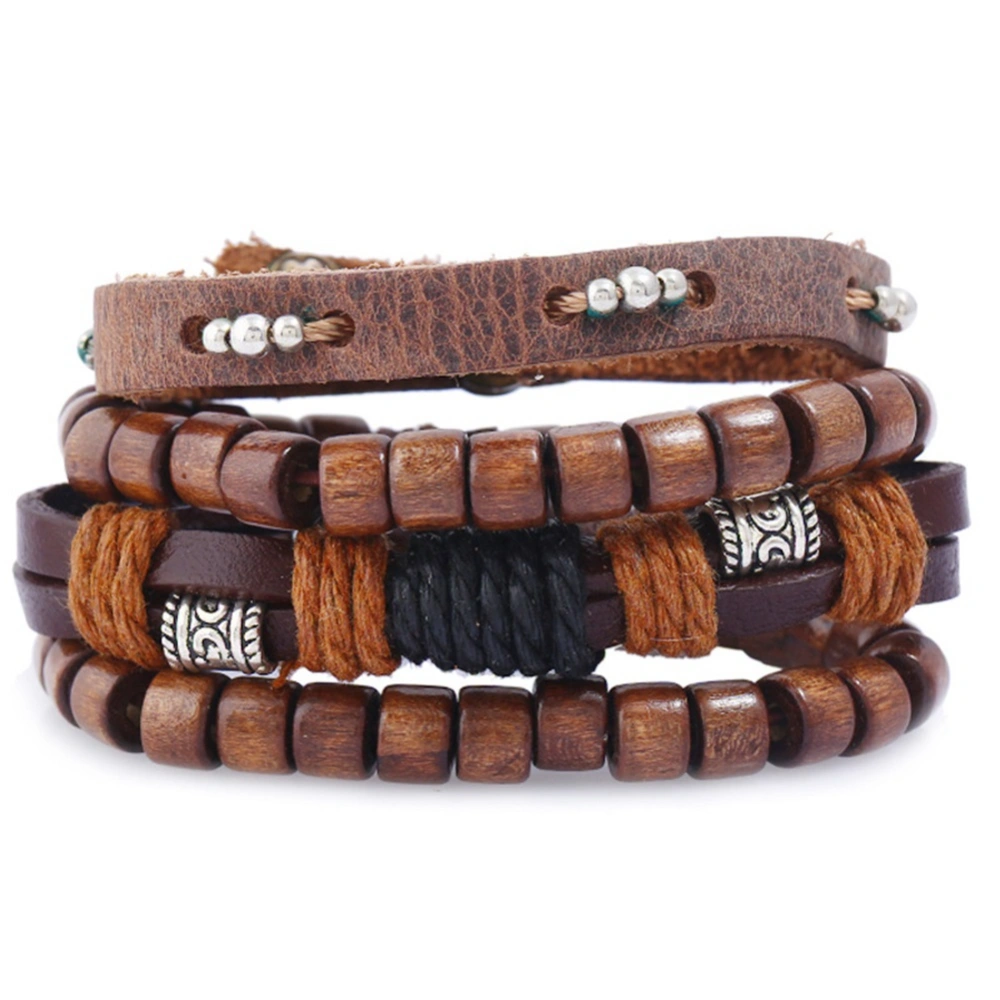 DIY Woven 4 Piece Set Adjustable Genuine Leather Bracelet Combination Leather Bracelet