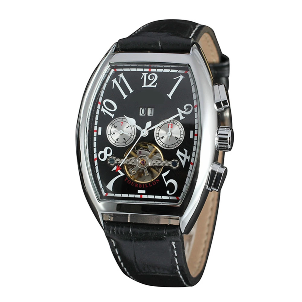 FORSINING Trendy Male Automatic Watch Calendar Display Analog Wristwatch(Black Silver)