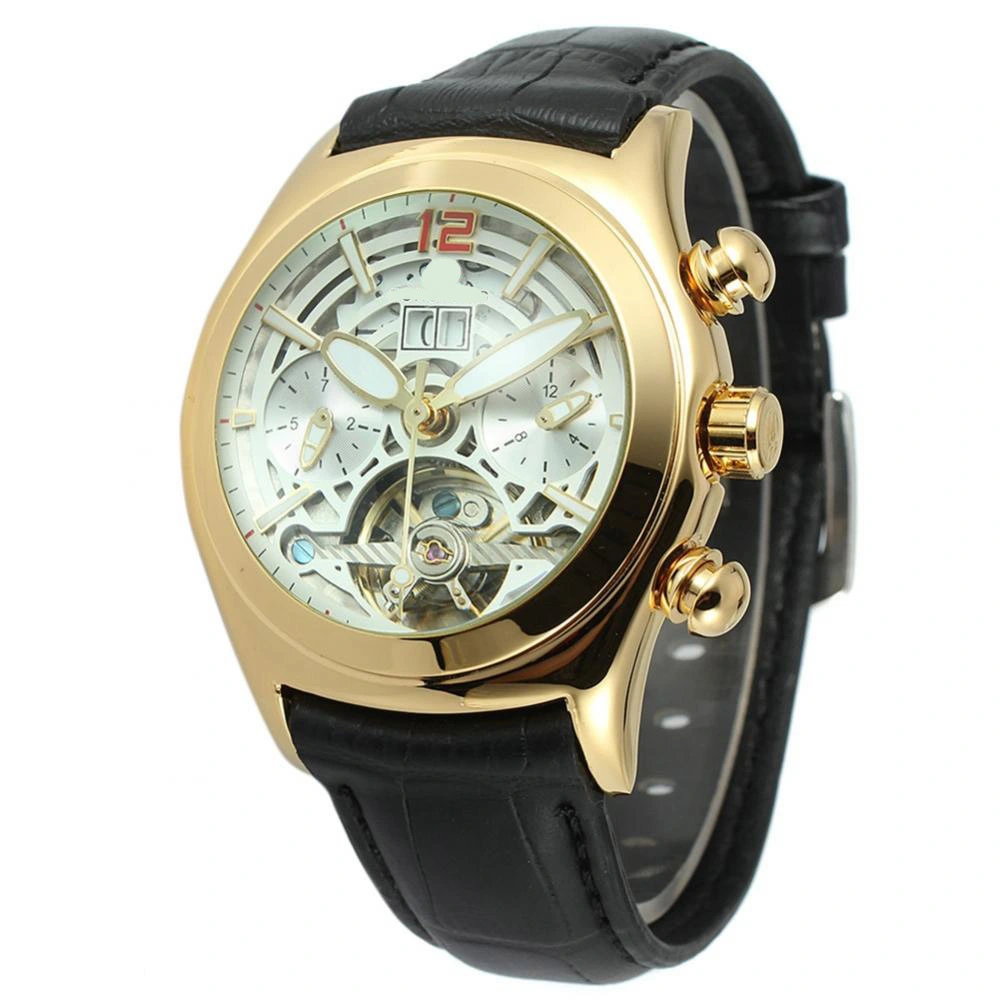 FORSINING Men Automatic Mechanical Waterproof Watch Wristwatch (White Dial Gold Case)