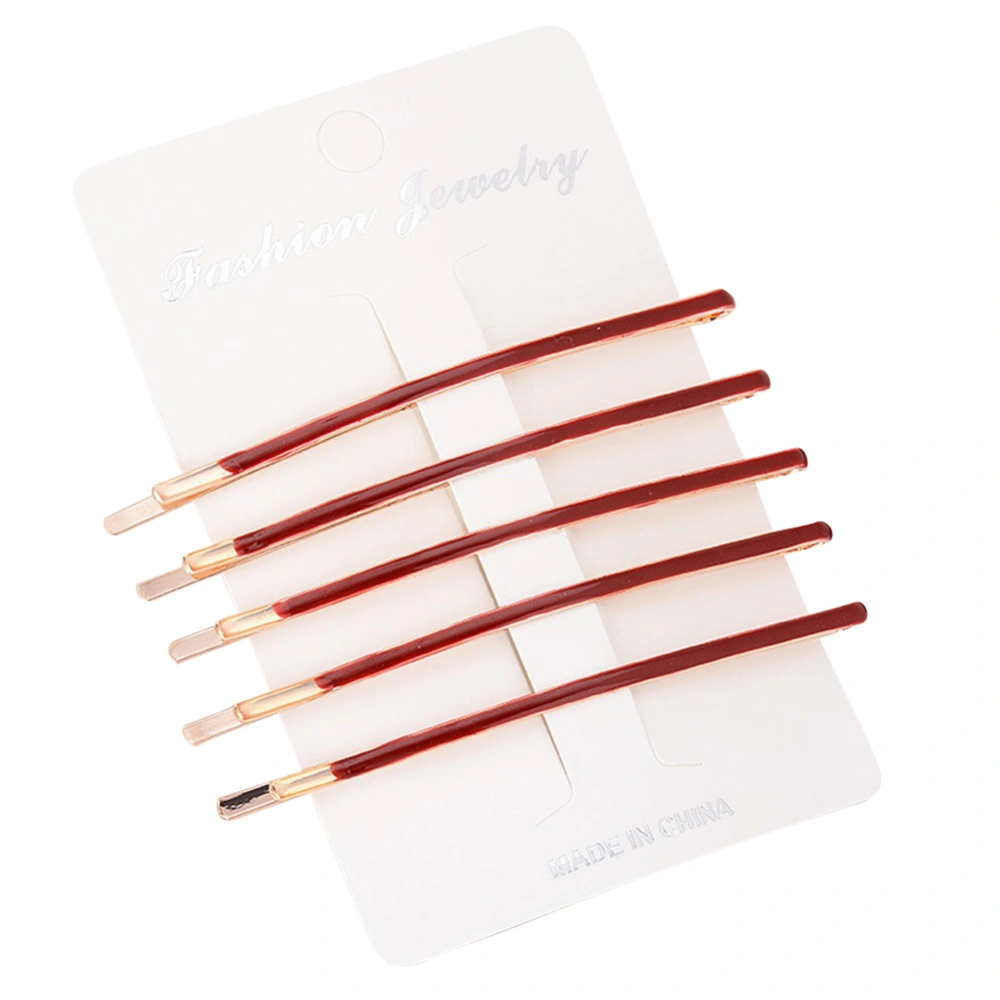 5Pcs Fashion Women Alloy Hair Clip Hairpin Bobby Pin Barrette (Gold Wine Red, Long)