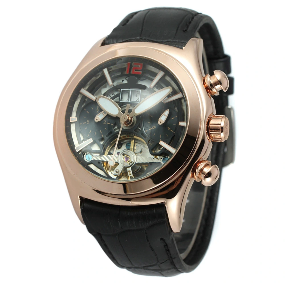 FORSINING Men Automatic Mechanical Waterproof Watch Wristwatch (Black Dial Rose Gold Case)