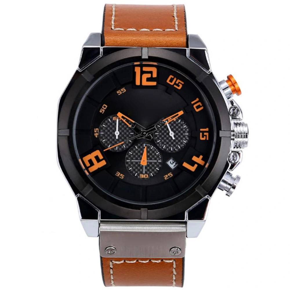 Curren Fashionable Calendar Man Watch PU Leather Wristband Quartz Wristwatch Waterproof Color 6