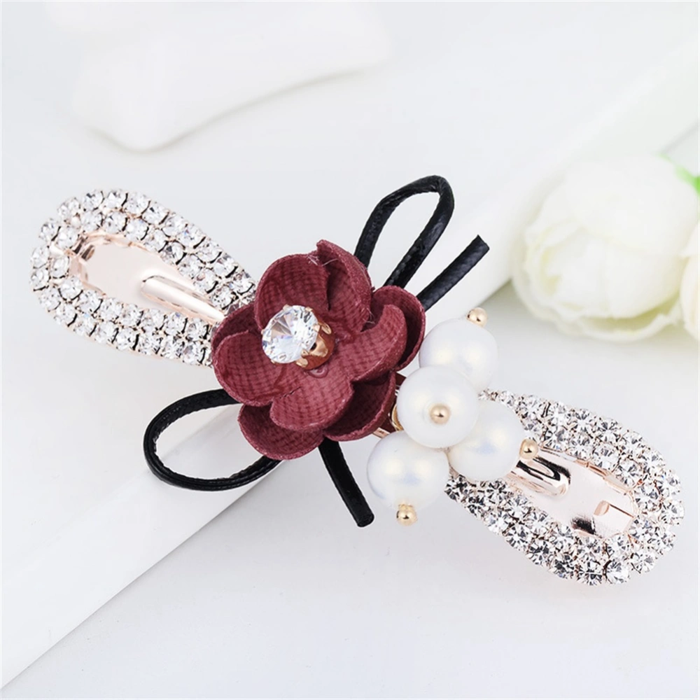 Lady Beautiful Hair Accessories Rhinestone Flower Pattern Hairpin Jewelry (Red)