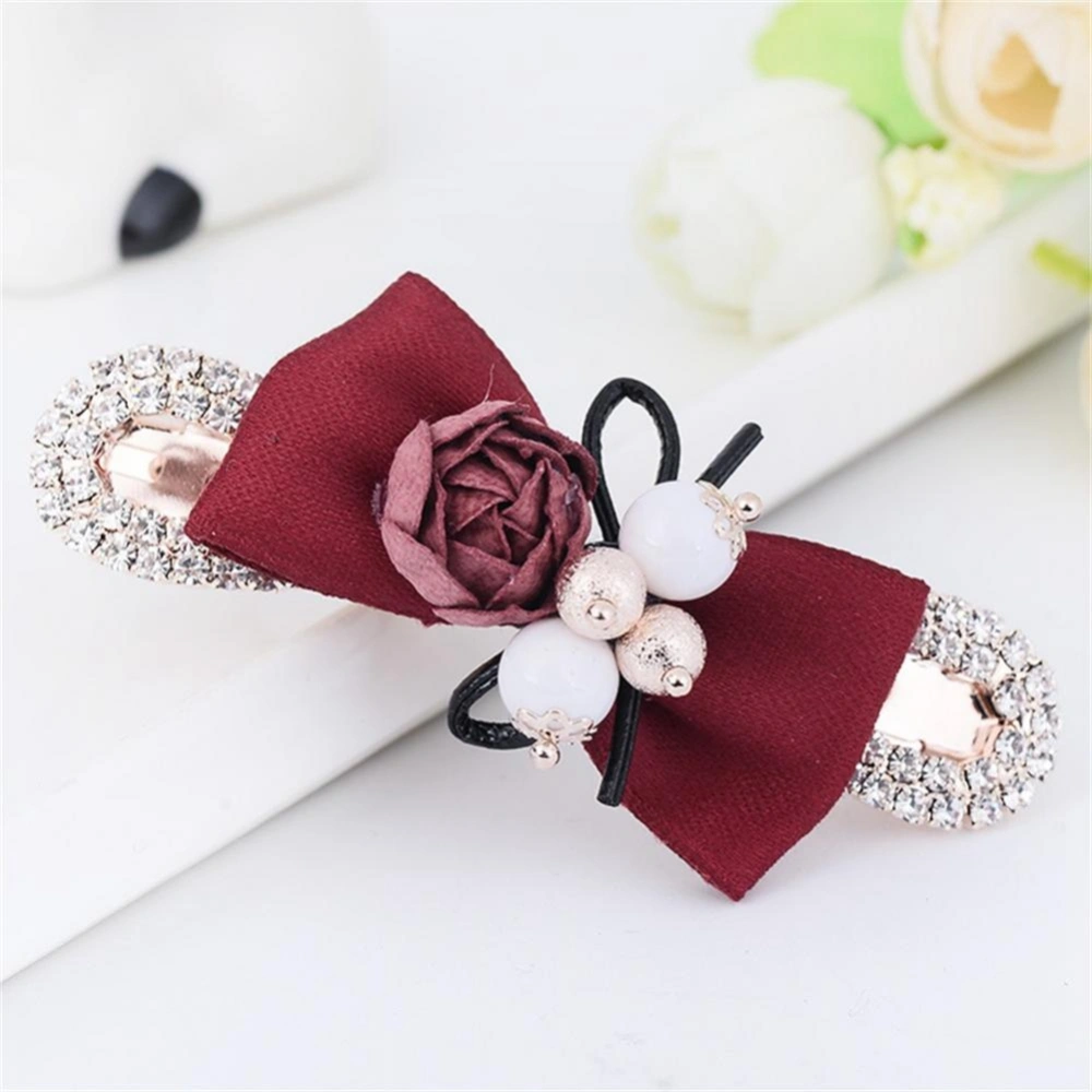 Lady Beautiful Hair Accessories Rhinestone Flower Pattern Hairpin Jewelry (Dark Red)