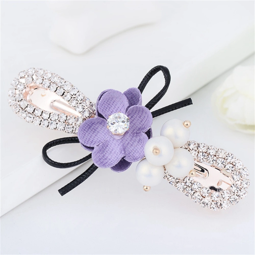 Lady Beautiful Hair Accessories Rhinestone Flower Pattern Hairpin Jewelry (Purple)