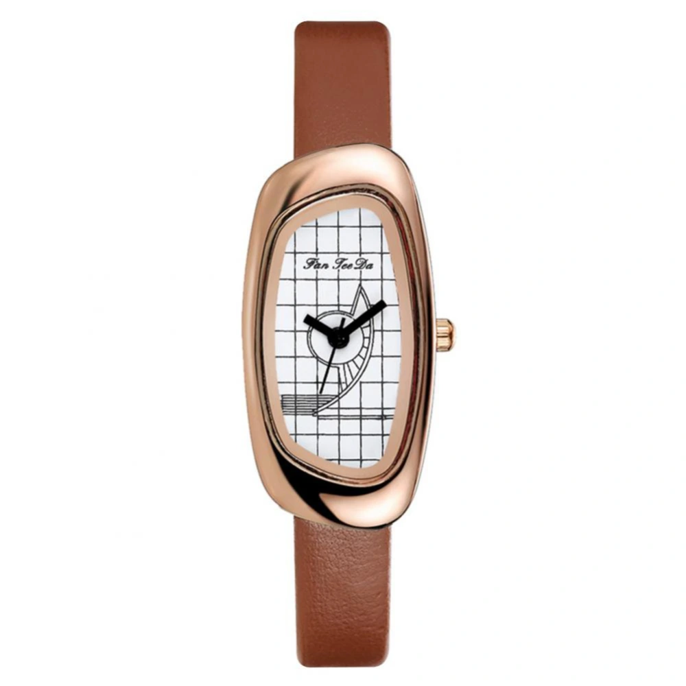 FANTEEDA Unique Golden Alloy Watch Analog Quartz Women Wristwatch(brown)