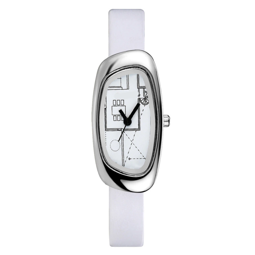 Unique Form Alloy Watch Analog Quartz Mirror Wristwatch(white)