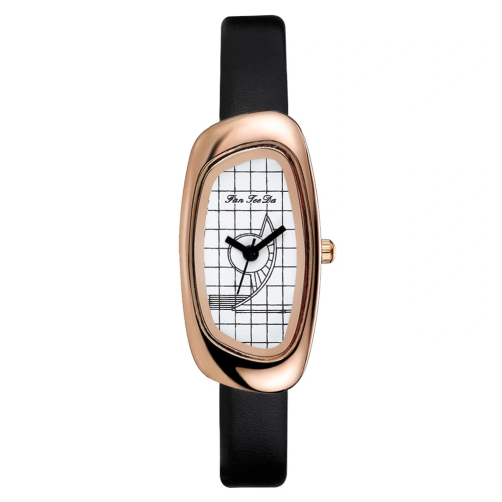 FANTEEDA Unique Golden Alloy Watch Analog Quartz Women Wristwatch(black)