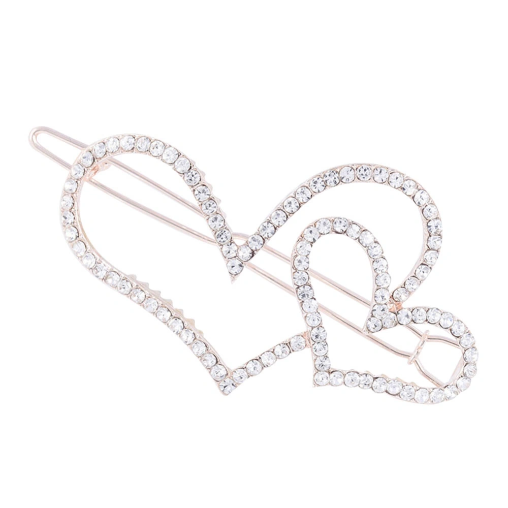 Women Fashion Alloy Cute Heart Shape Rhinestone Girlish Hair Clip Pin Accessory (1343 Silver)