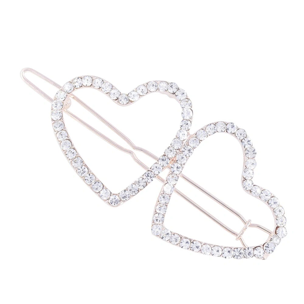 Women Fashion Alloy Cute Heart Shape Rhinestone Girlish Hair Clip Pin Accessory (1344 Gold)