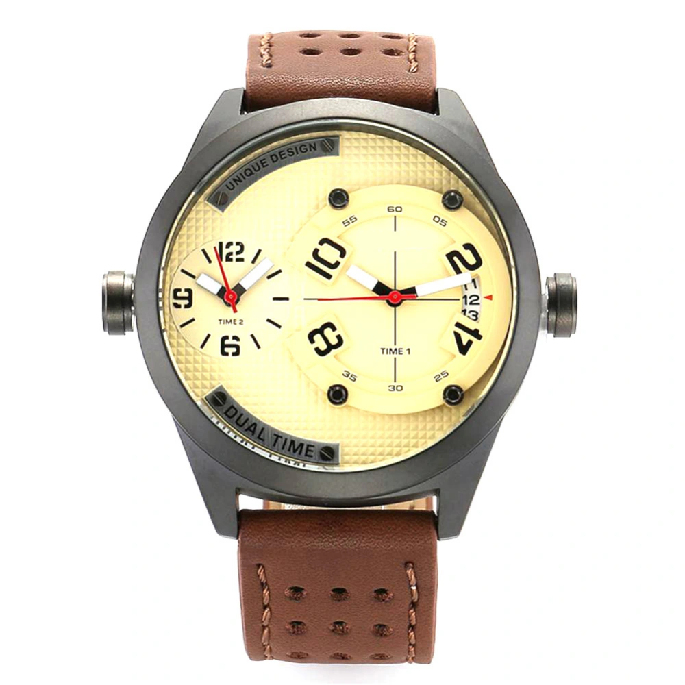 Watch for Man Business Durable Quartz Wristwatch Calendar and Pointer(Yellow)