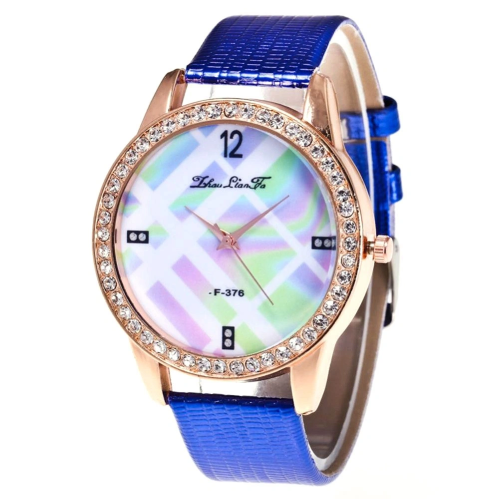 Zhoulianfa Fashionable Diamond Alloy Watch Round Dial Quartz Wristwatch F-376 (Blue)