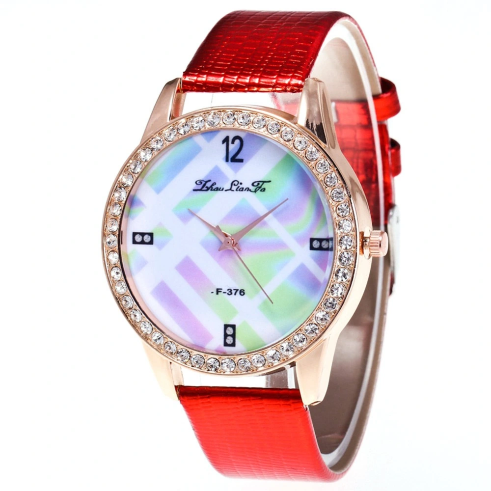 Zhoulianfa Fashionable Diamond Alloy Watch Round Dial Quartz Wristwatch F-376 (Red)