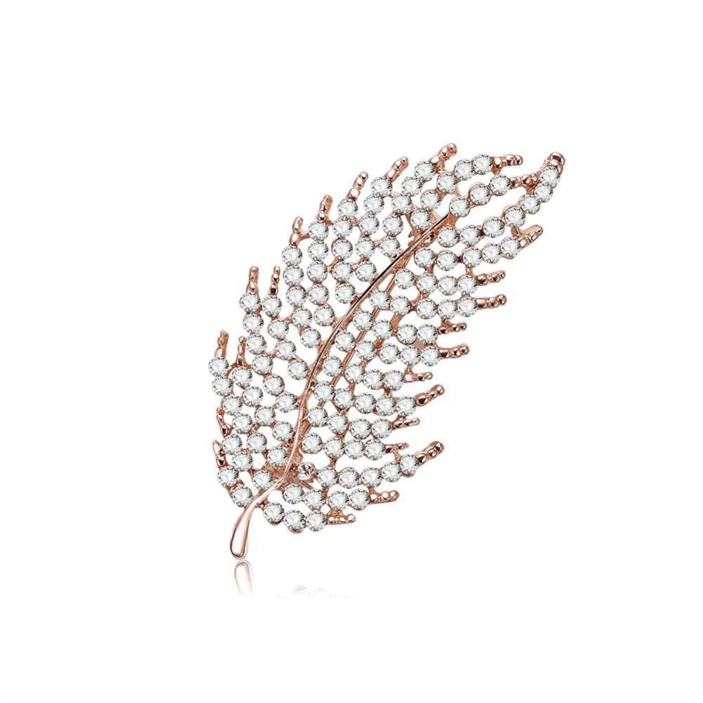 Personality Fully Rhinestone Decoration Shining Leaf Shape Copper Brooch Accessory Jewelry Gif