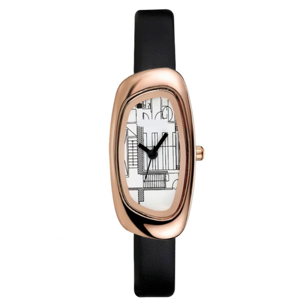 Women Ladies Fashionable Elegant Quartz Movement Watches Wristwatch (Black)