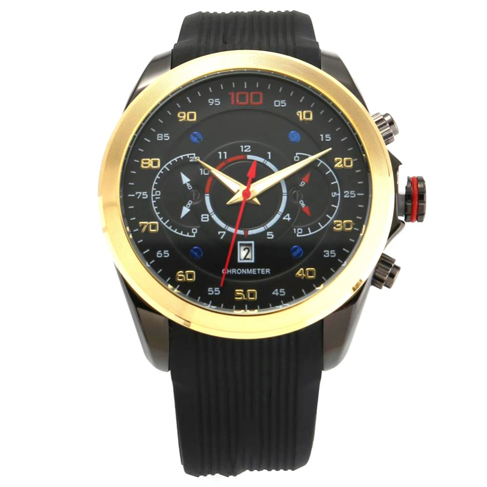 Curren Men Fashion Waterproof Quartz Watch Soft Silicone Watchband Wristwatch (Black&Gold)