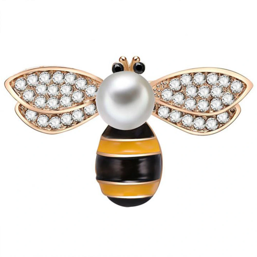 Women Alloy Gold Plated Zircon Faux Pearl Brooch Breastpin Female Jewelry Accessory