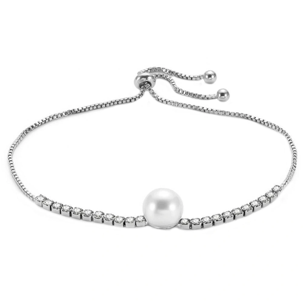 Fashion Charming Adjustable Women Simplicity Pearl Handmade Zircon Bracelet Bangle Jewelry Gift