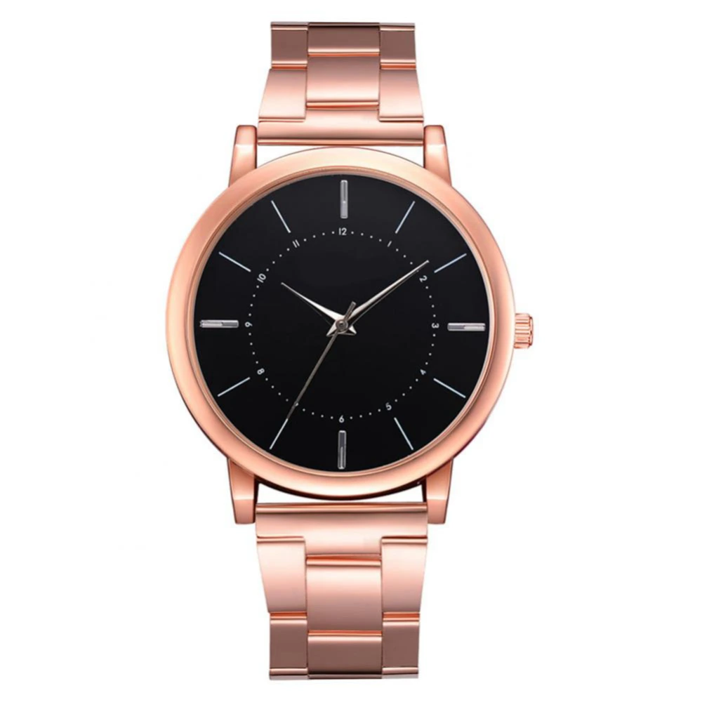 Fashionable Alloy Watch Round Dial Analog Display Quartz Wristwatch FD192 (Rose Golden Black)