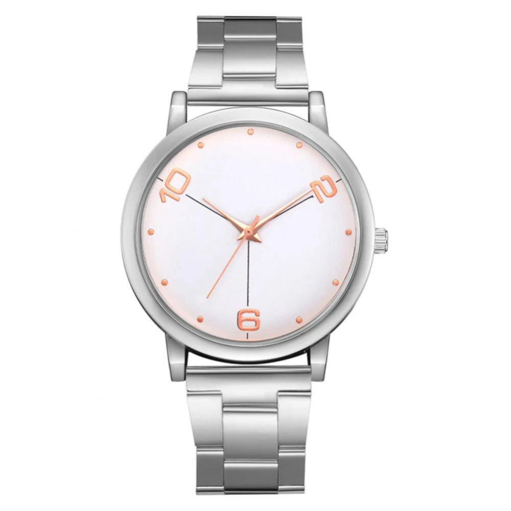 Fashionable Alloy Business Steel Belt Round Dial Quartz Women Wristwatch FD193 (Silver White)