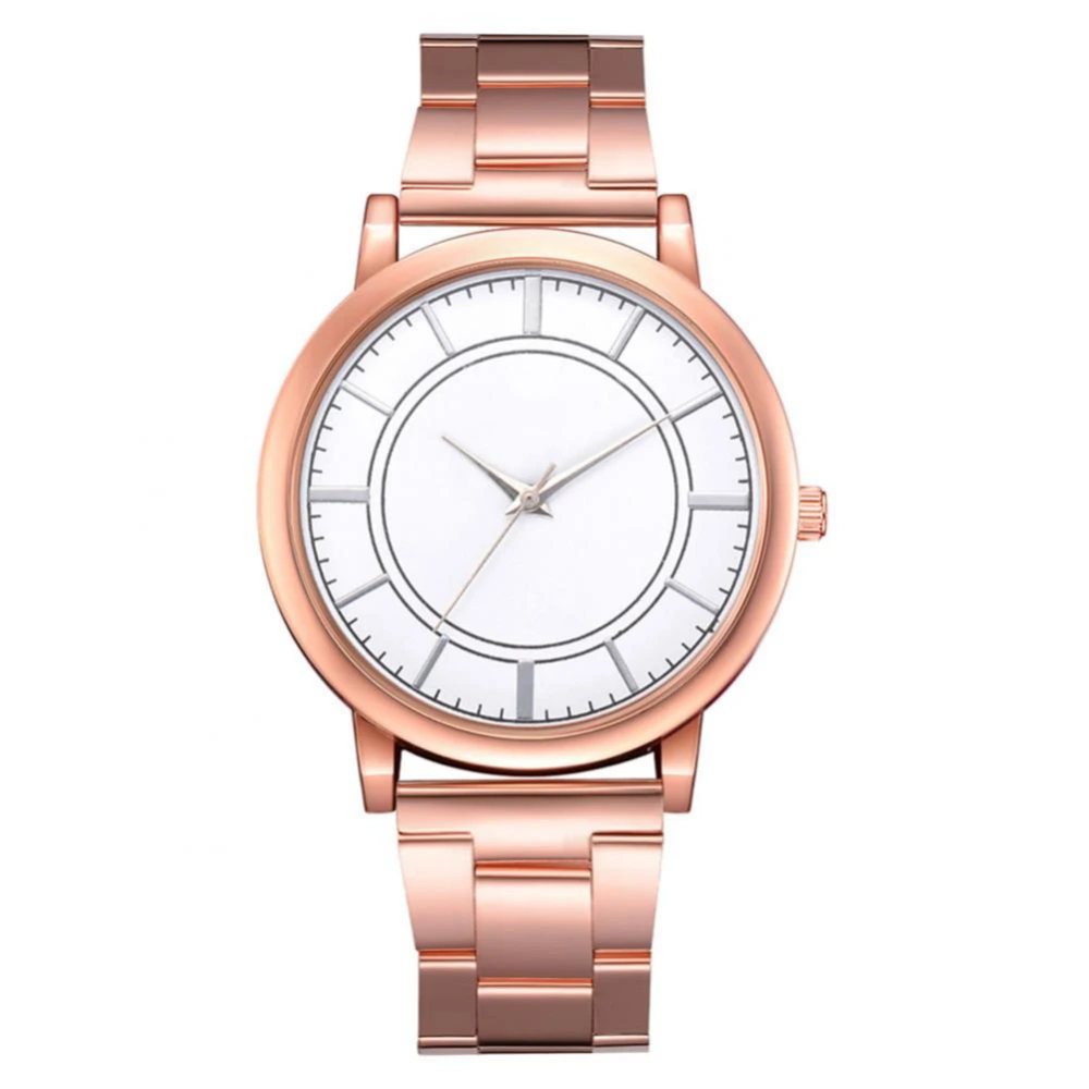 Fashionable Alloy Watch Round Dial Analog Display Quartz Wristwatch FD191 (Rose Golden White)