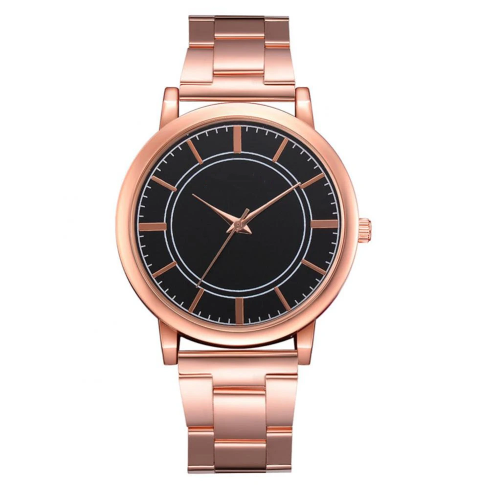 Fashionable Alloy Watch Round Dial Analog Display Quartz Wristwatch FD191 (Rose Golden Black)