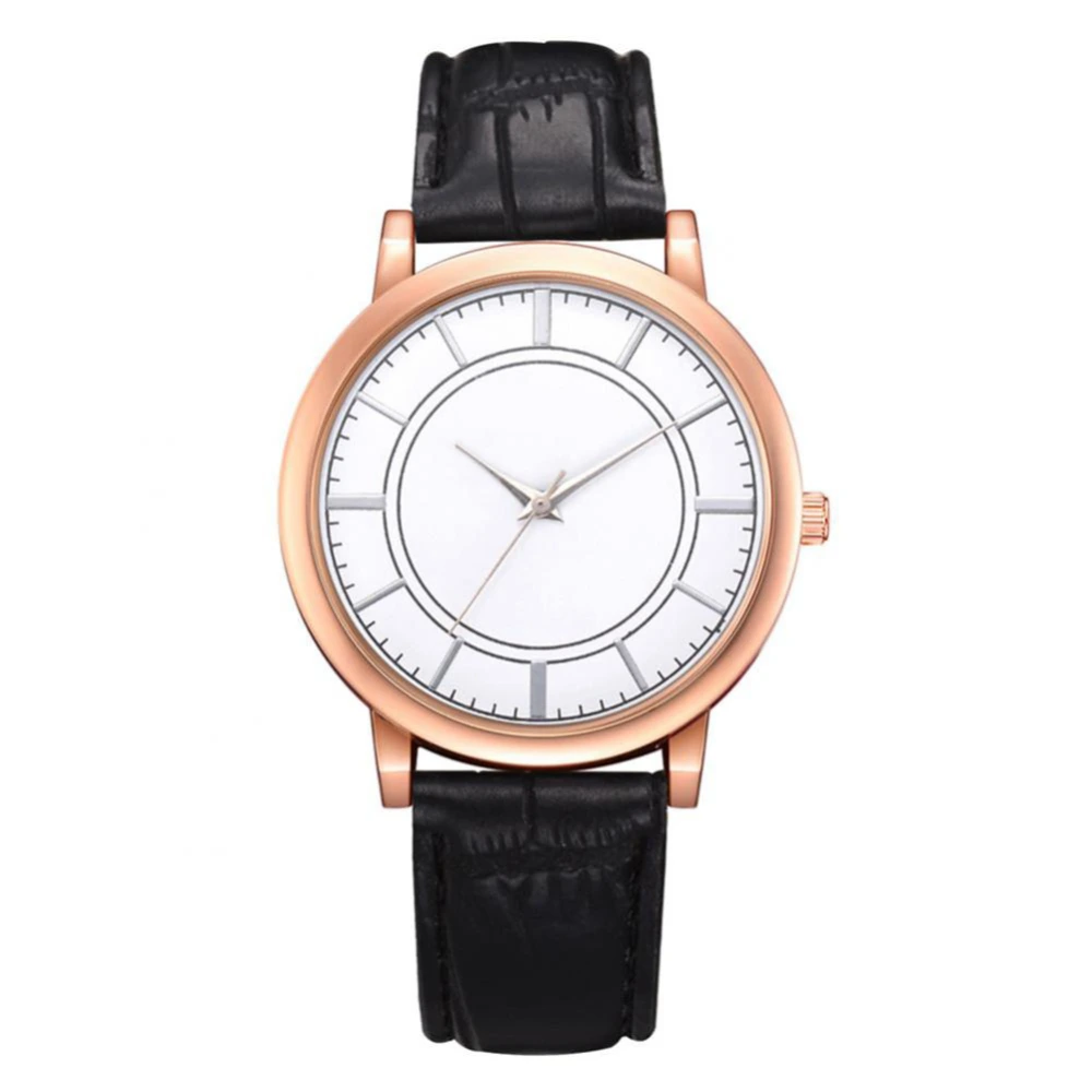 Fashion Leisure Alloy Buckle Men Women Watch Analog Dial Quartz Wristwatch FD180（Black）