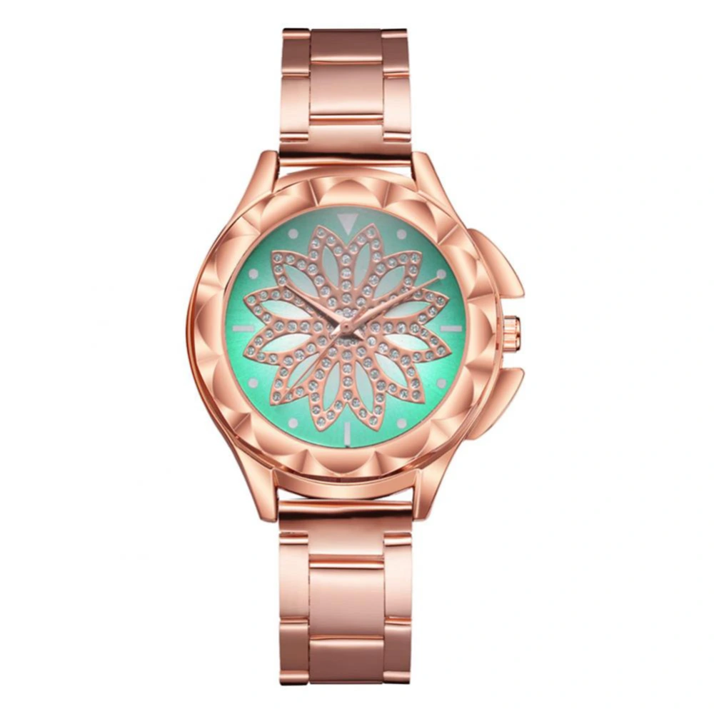 LVPAI P546 Fashionable Watch Round Dial Quartz Rose Gold Diamante Women Wristwatch (Green)