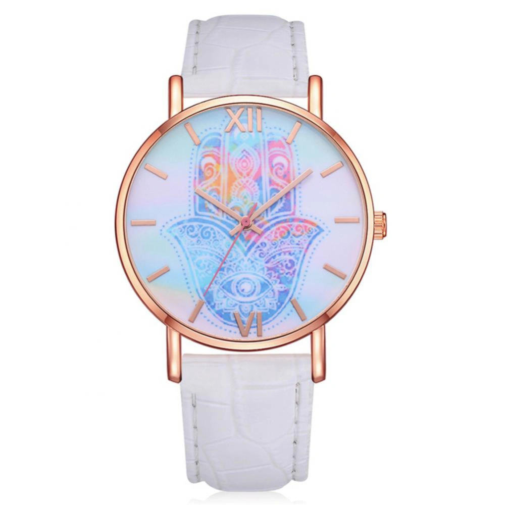 Chinese Style Face Pattern Watch PU Band Quartz Movement Alloy Wristwatch LVPAI P540 (White)