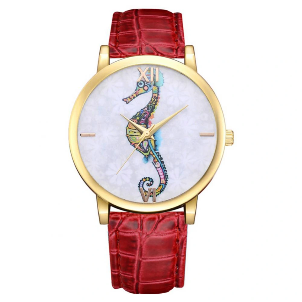 Fashionable Animal Pattern Metal Quartz Movement Watch Adjustable Band Wristwatch(red)