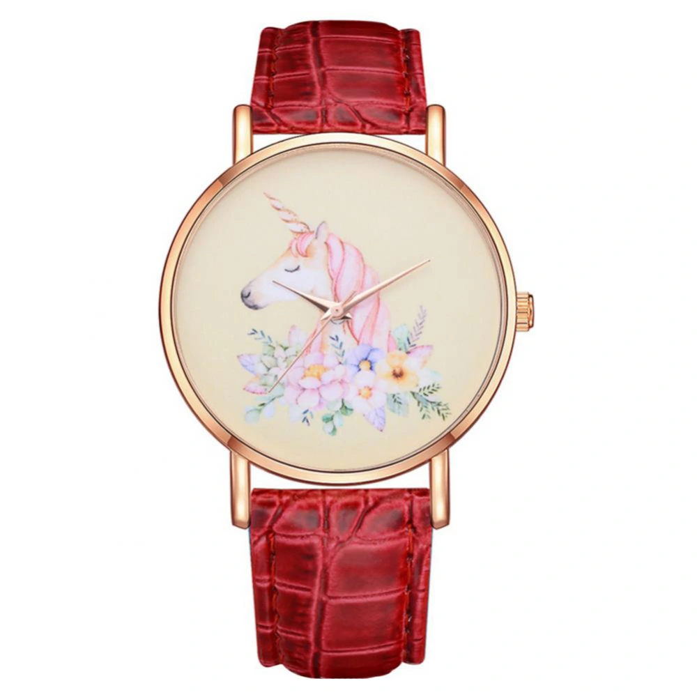 LVPAI Cartoon Animal Pattern Watch Dial Analog Ultra thin belt Leisure Quartz Wristwatch（Red）