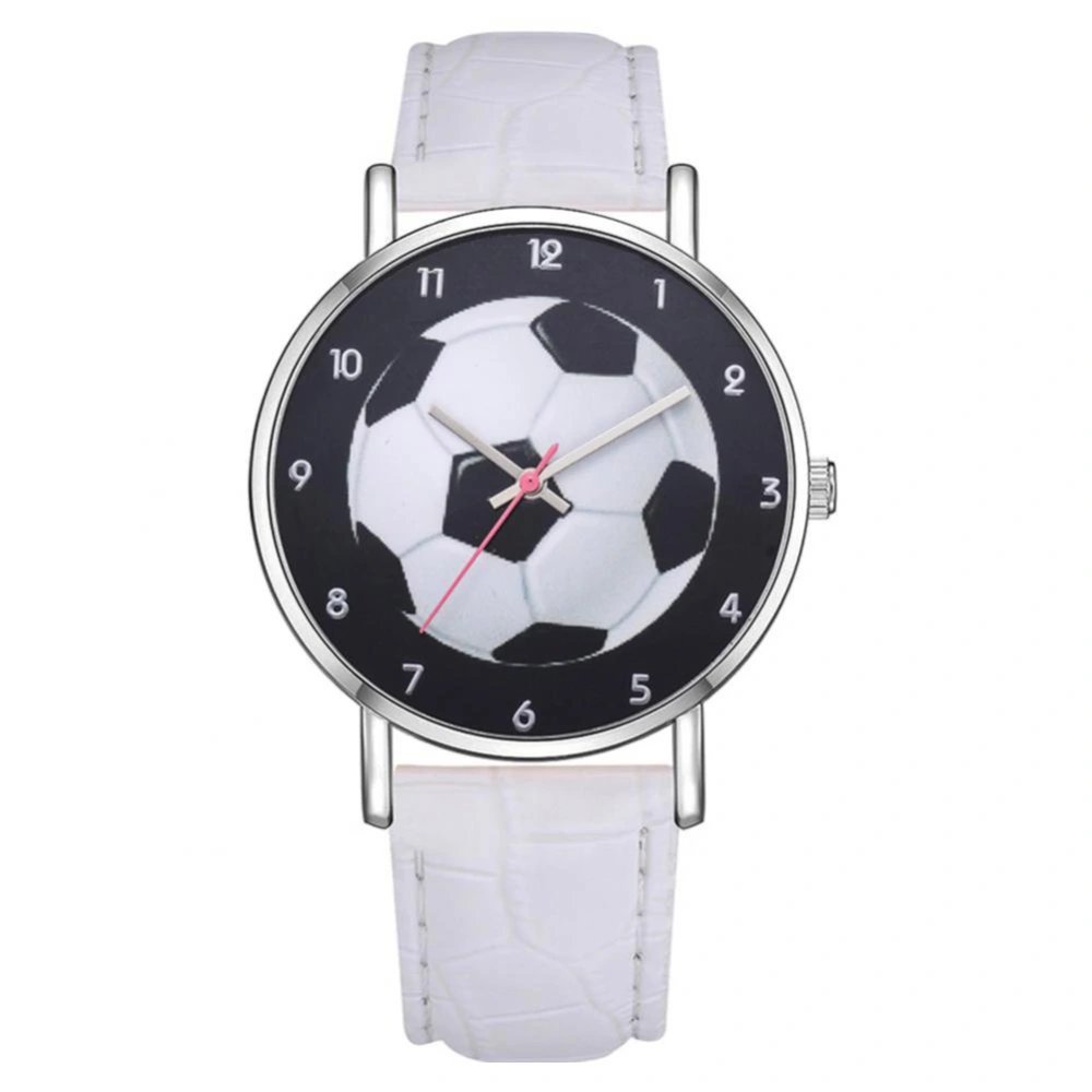 LVPAI Football Mirror Surface Watch Round Analog Leisure Quartz Student Wristwatch（White）