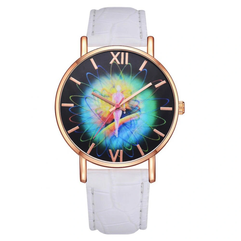 Fashionable Women Soft PU Leather Watch Roman Scale Quartz Business Watch Adjustable Band White