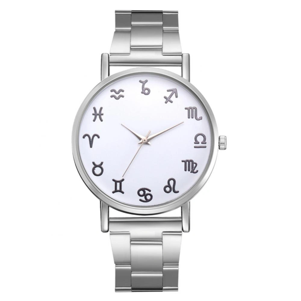 Fashionable Western Style Dial Women Quartz Alloy Strap Wristwatch (Black Number Slivery Band)