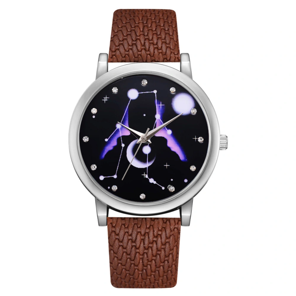 Women Fashionable Casual Alloy Quartz Watch PU Band Wristwatch Girls Watches (Brown)