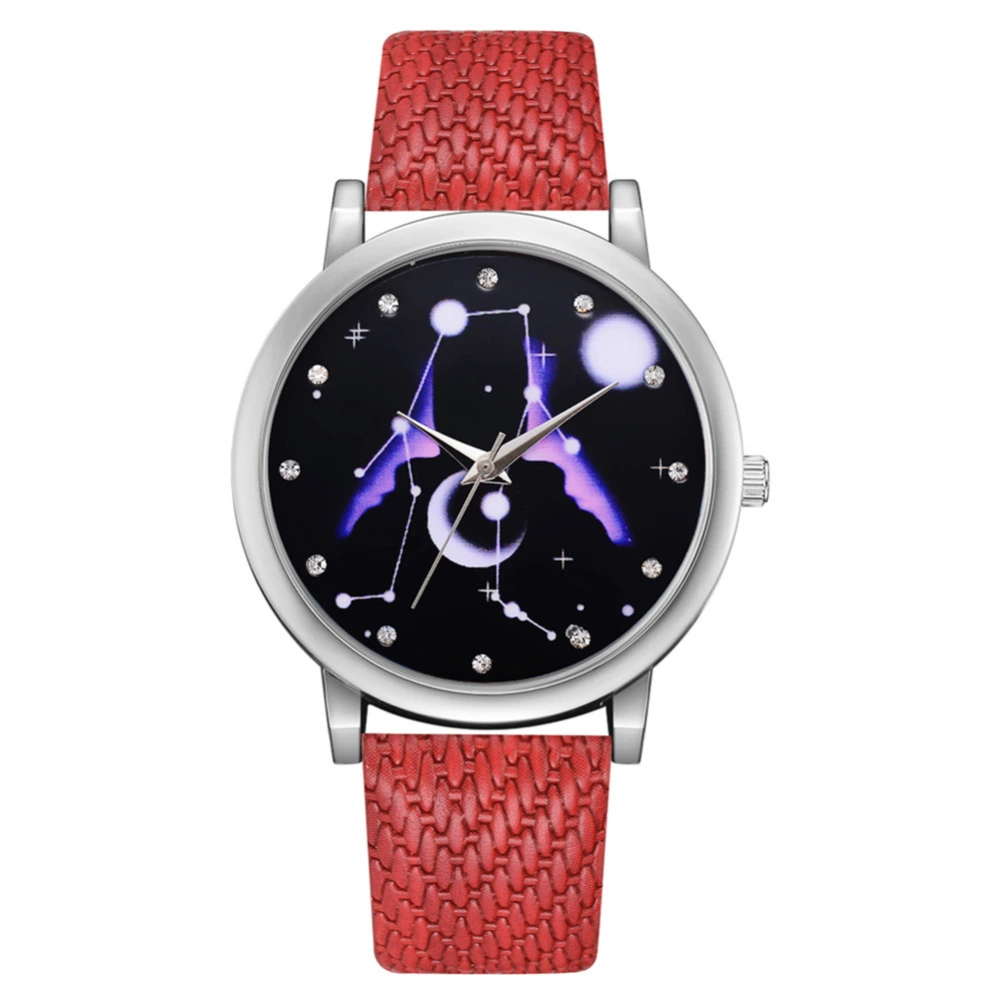 Women Fashionable Casual Alloy Quartz Watch PU Band Wristwatch Girls Watches (Red)