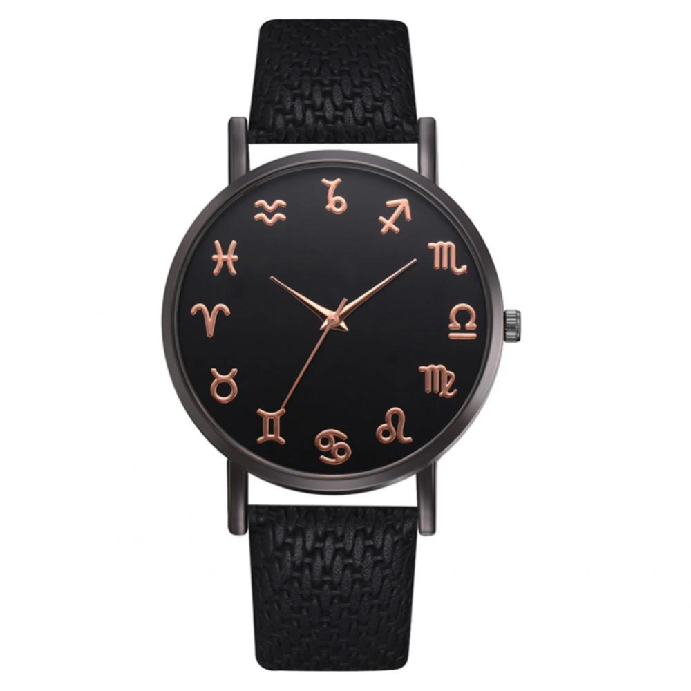 Lvpai Women Fashionable Casual Alloy Quartz Watch PU Band Wristwatch Girls Watches (Black)