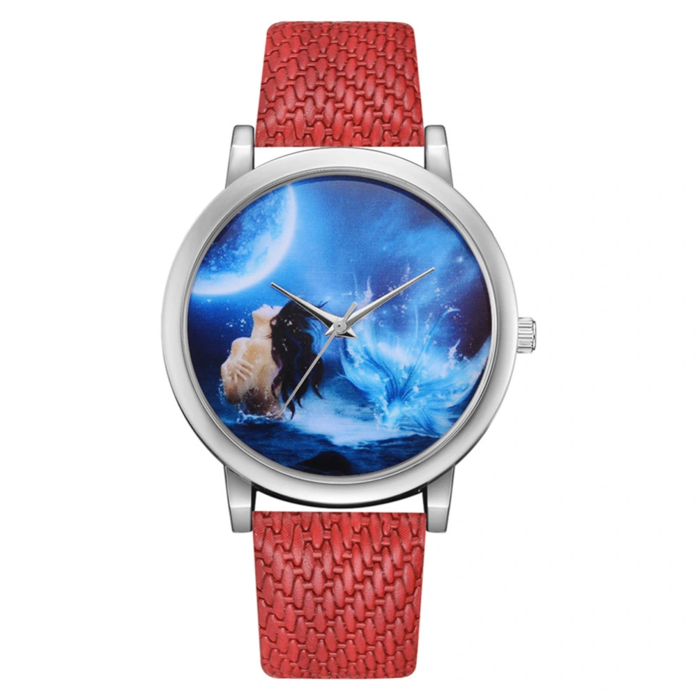 Women Fashionable Casual Alloy Quartz Watch PU Band Wristwatch Girls Watches (Red)