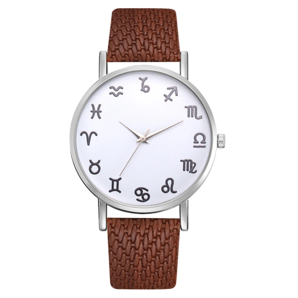 Women Fashionable Casual Alloy Quartz Watch Leather Band Wristwatch Girls Watches (Brown)