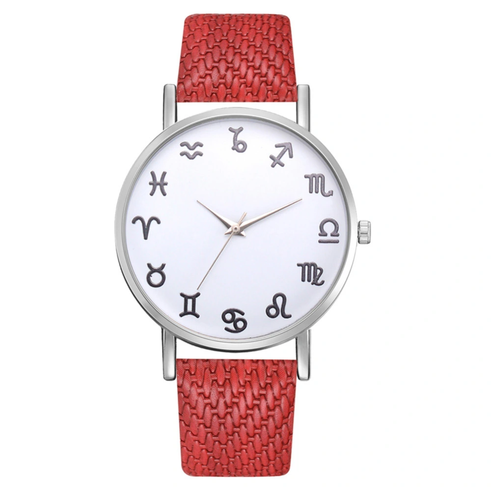 Women Fashionable Casual Alloy Quartz Watch Leather Band Wristwatch Girls Watches (Red)