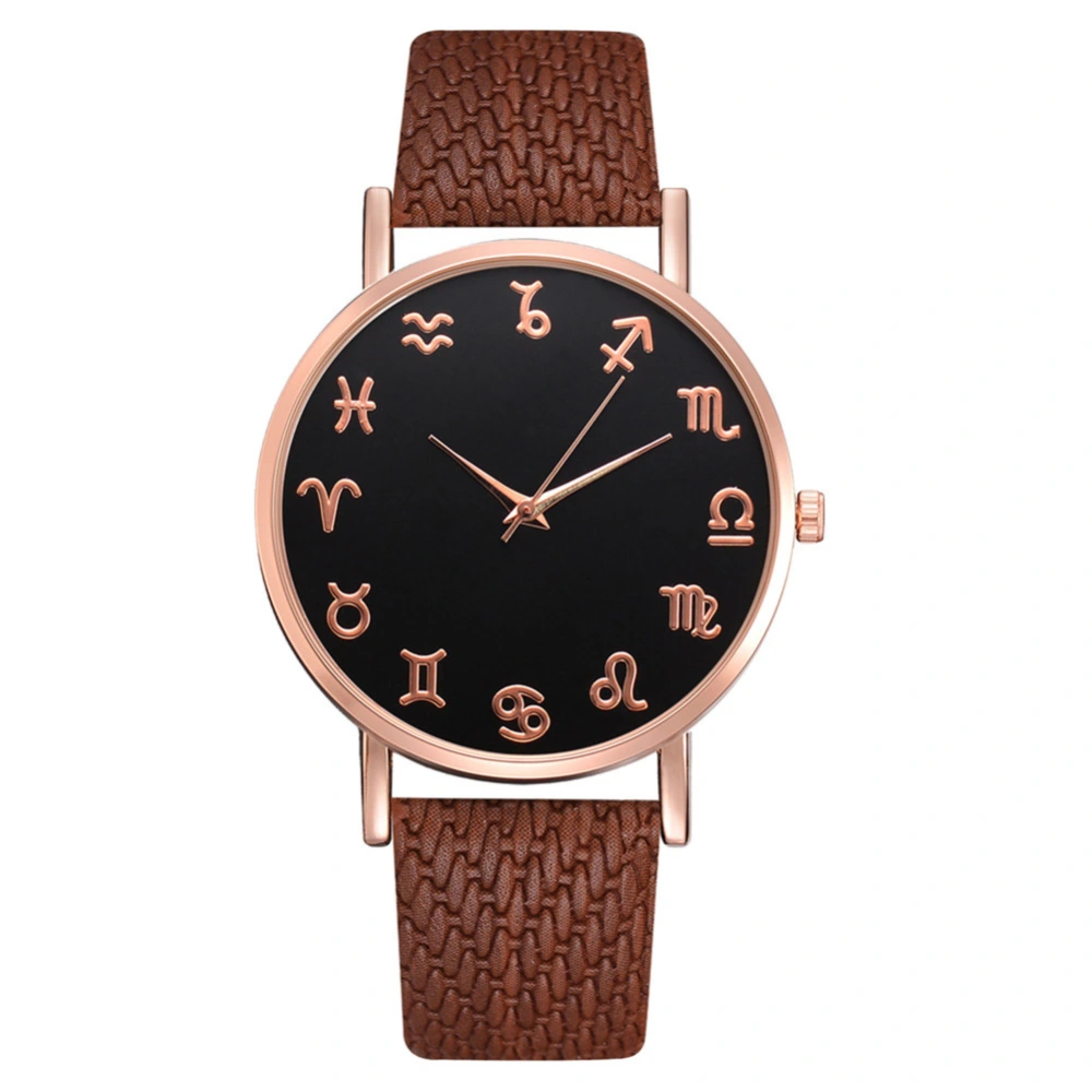 Women Fashionable Casual Alloy Quartz Watch Leather Band Wristwatch Girls Watches (Brown)