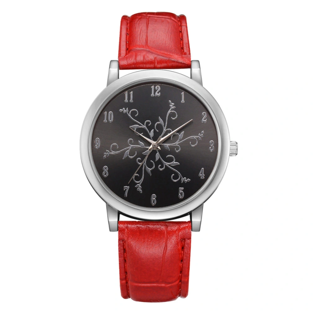 Women Fashionable Casual Alloy Quartz Watch PU Band Wristwatch Girls Watches (Red)