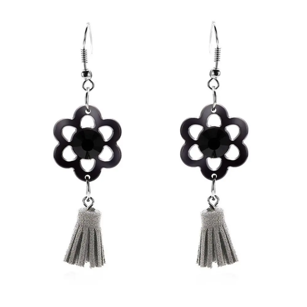 Fashion Women Retro Hollow Flower Acrylic Pendant Tassel Earrings Jewelry Gift