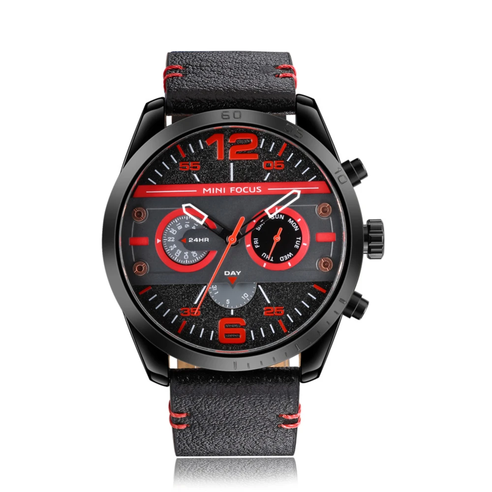 MINI FOCUS Fashionable Men Simple Waterproof Quartz Movement Leather Strap Wristwatch Watch(01)